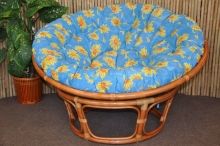 Ratanový papasan 100 cm Cognac modré kopretiny