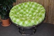 Ratanový papasan 110 cm hnědý polstr zelená kostka