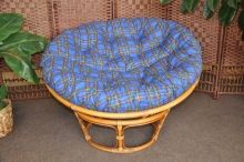 Ratanový papasan brown wash 110 cm polstr modrý