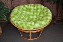 Ratanový papasan brown wash 110 cm polstr zelená kostka