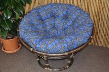 Ratanový papasan 110 cm hnědý polstr modrý