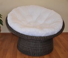 Ratanový papasan wicker hnědý polstr bílý