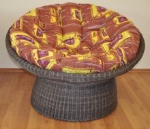 Ratanový papasan wicker hnědý polstr hnědý list