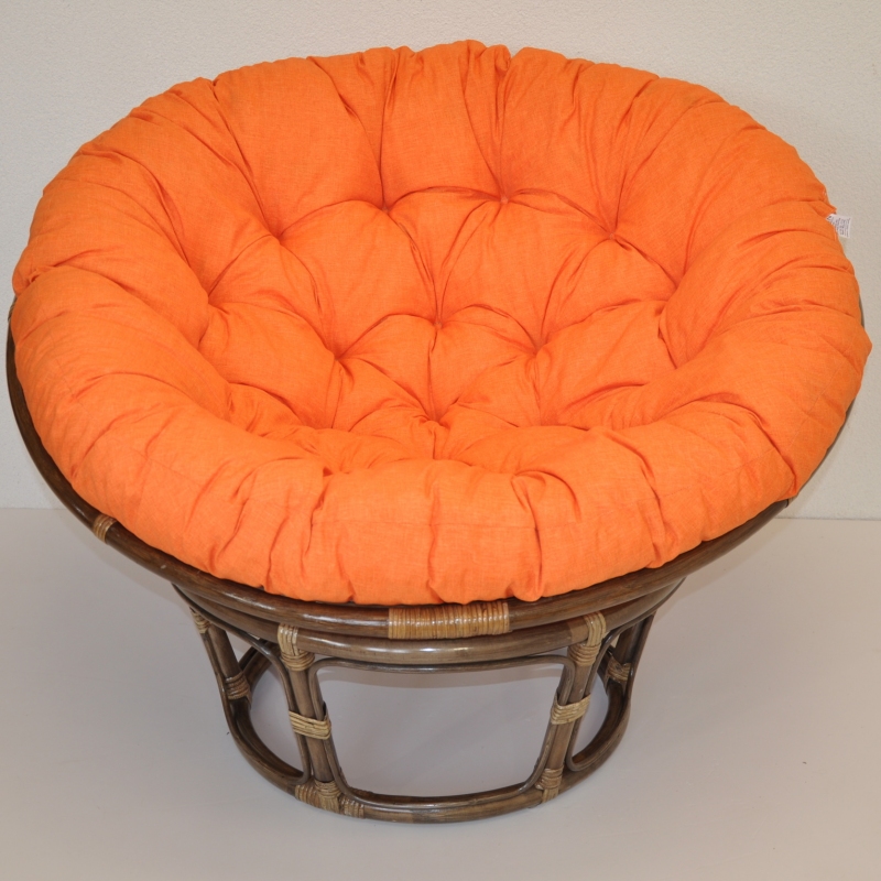 Ratanový papasan 100 cm hnědý polstr oranžový melír SLEVA 4 % | RYCHLÉ DODÁNÍ