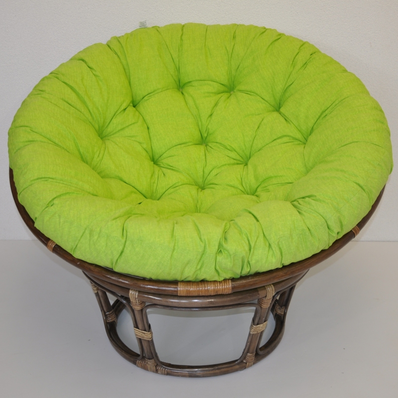 Ratanový papasan 115 cm hnědý - polstr světle zelený melír SLEVA 4 % | RYCHLÉ DODÁNÍ