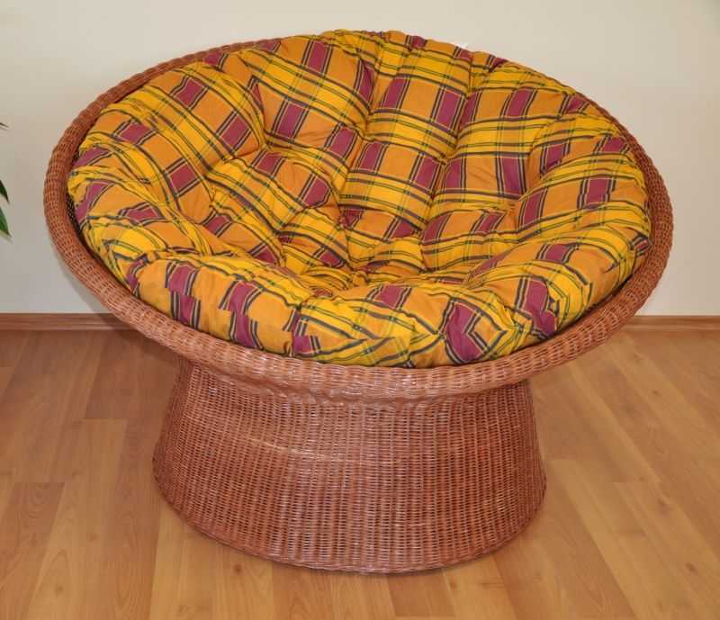 Ratanový papasan wicker cognac polstr okrový SLEVA 5 % | RYCHLÉ DODÁNÍ