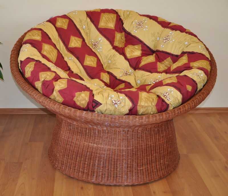 Ratanový papasan wicker koňak polstr vínový motiv SLEVA 5 % | RYCHLÉ DODÁNÍ