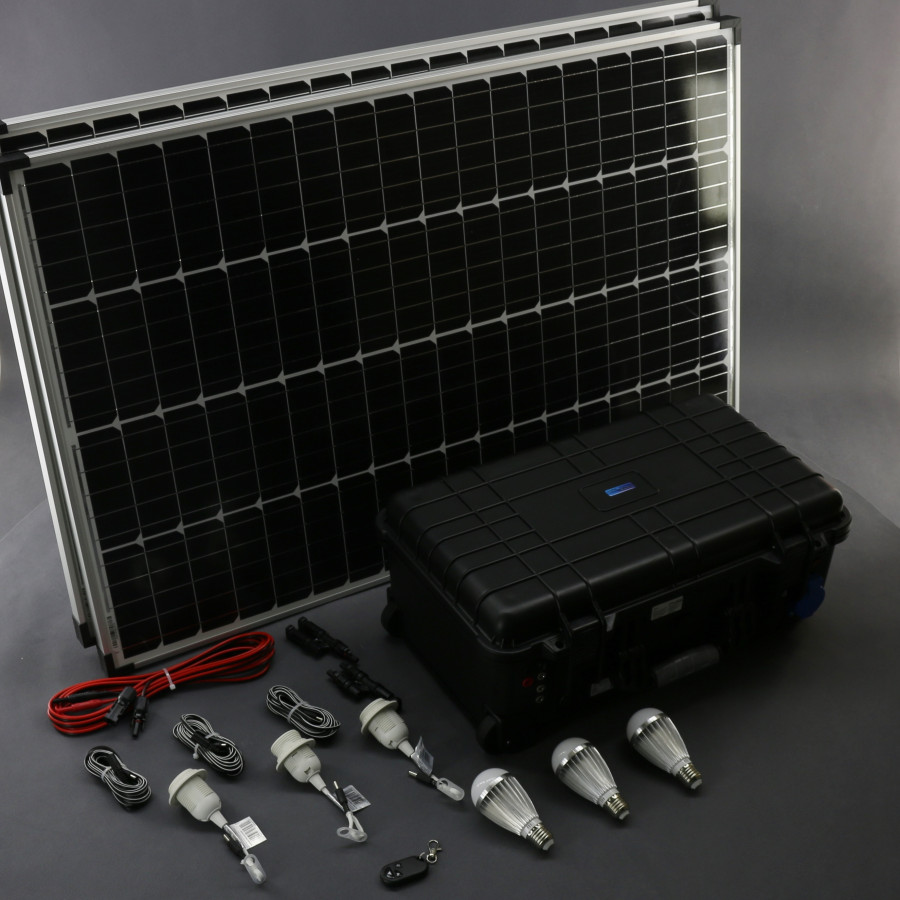 SO210 - 200W solární systém s akumulátorem, 230V + 12V + 5V USB + LED osvětlení