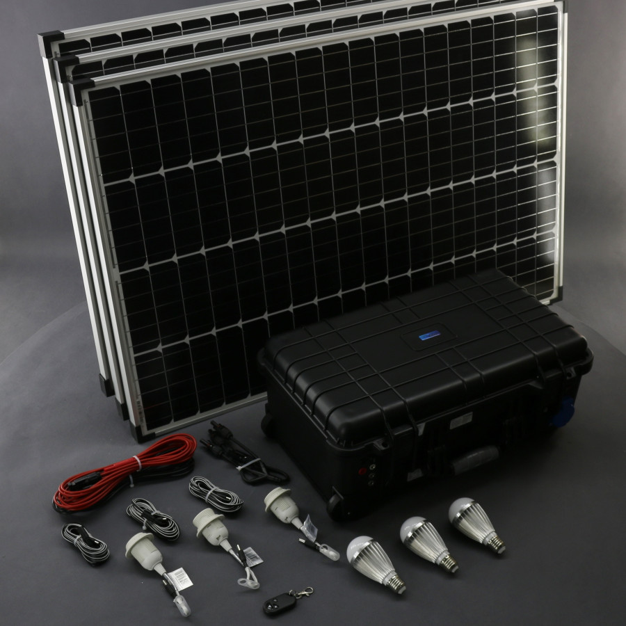 SO212 - 300W solární systém s akumulátorem, 230V + 12V + 5V USB + LED osvětlení